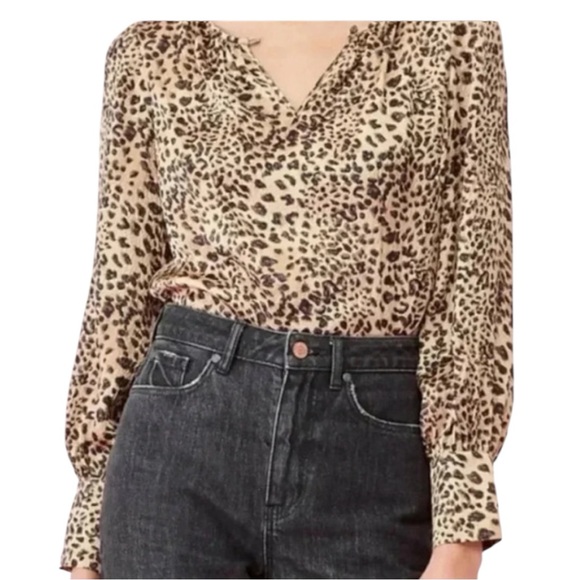 Rebecca Taylor Luxury Silk Long Sleeve Leopard Keyhole Blouse Animal Print 10 - Picture 12 of 13
